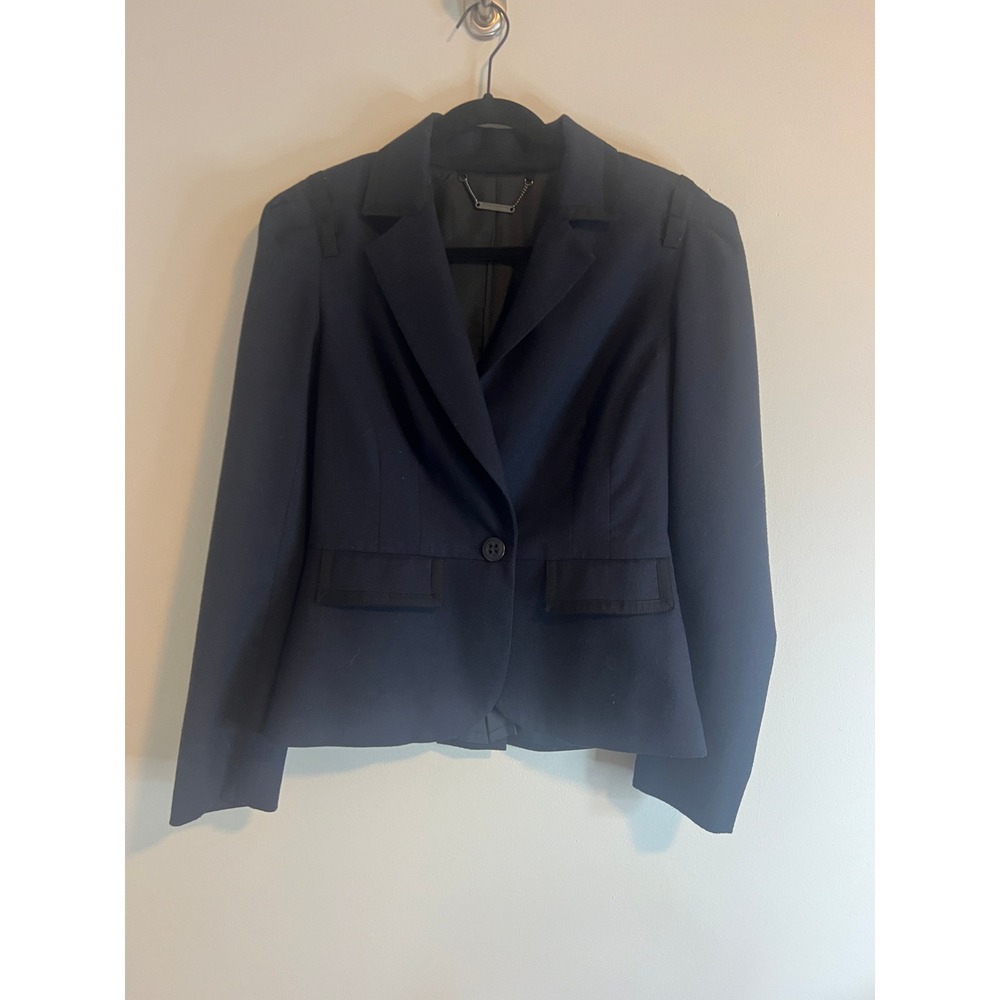 Trina Turk Navy Blue Wool Blend Peplum Blazer Jacket Size 6 Made in USA